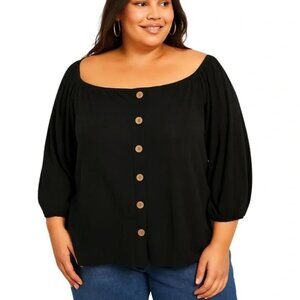 NEW Addition Elle Button-Front Balloon Sleeve Blouse | 4X